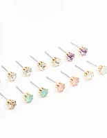 Gold Pastel Diamante Stud Earrings 8-Pack