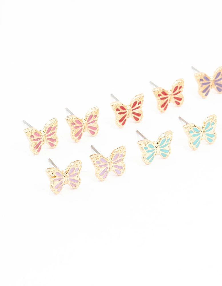 Pastel Gold Butterfly Earrings 8-Pack