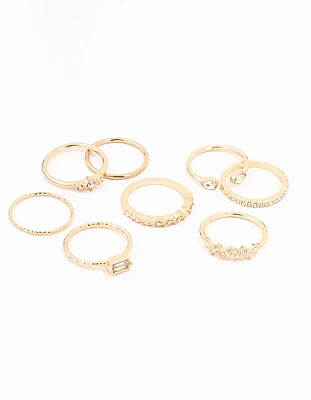 Fine Gold Diamante Ring Pack 8