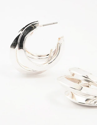 Silver Pointed 3 Layered Hoop Earrings