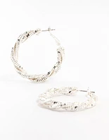 Silver Cut Diamond Twisted Hoop Earrings