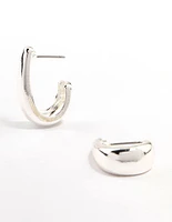 Silver Stretched Rectangular Hoop Earrings