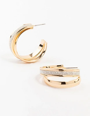 Gold Glitter Double Strand Hoop Earrings