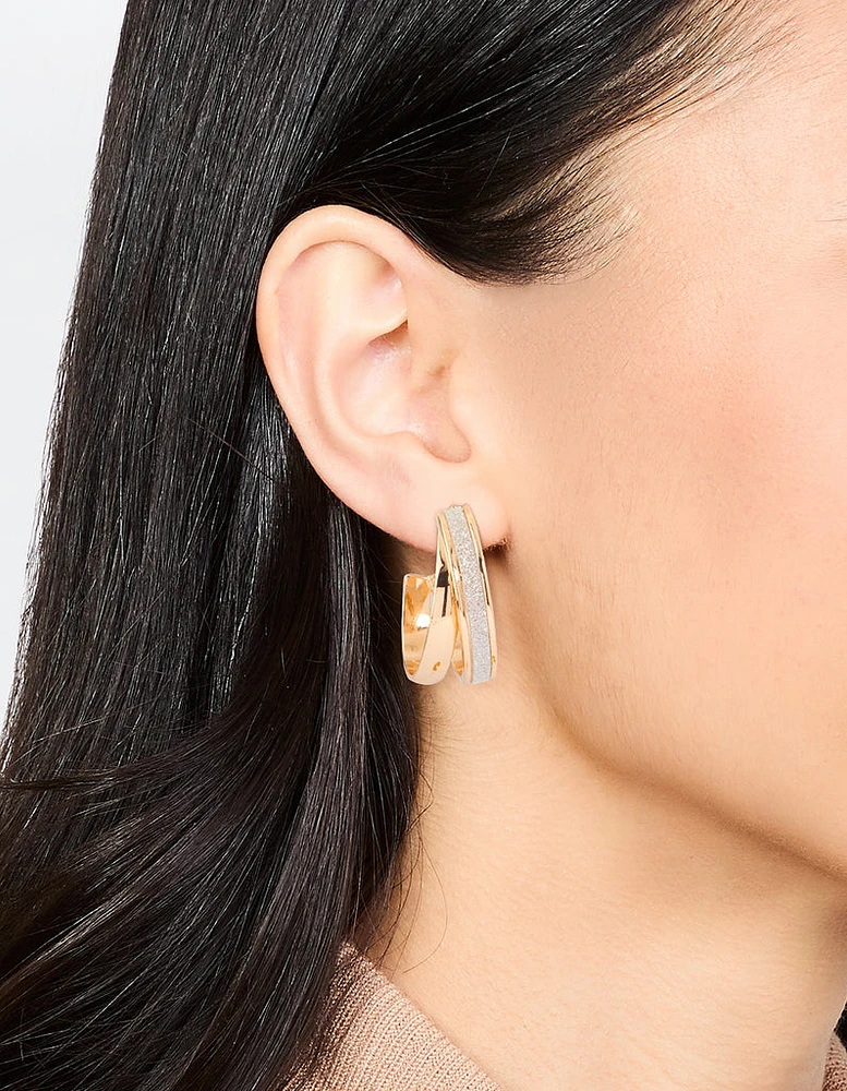 Gold Glitter Double Strand Hoop Earrings