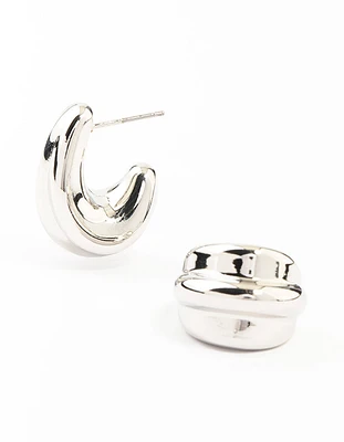 Triple Webbed Rhodium Hoop Earrings