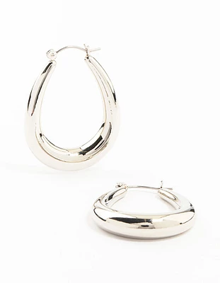 Silver Narrow Teardrop Hoop Earrings