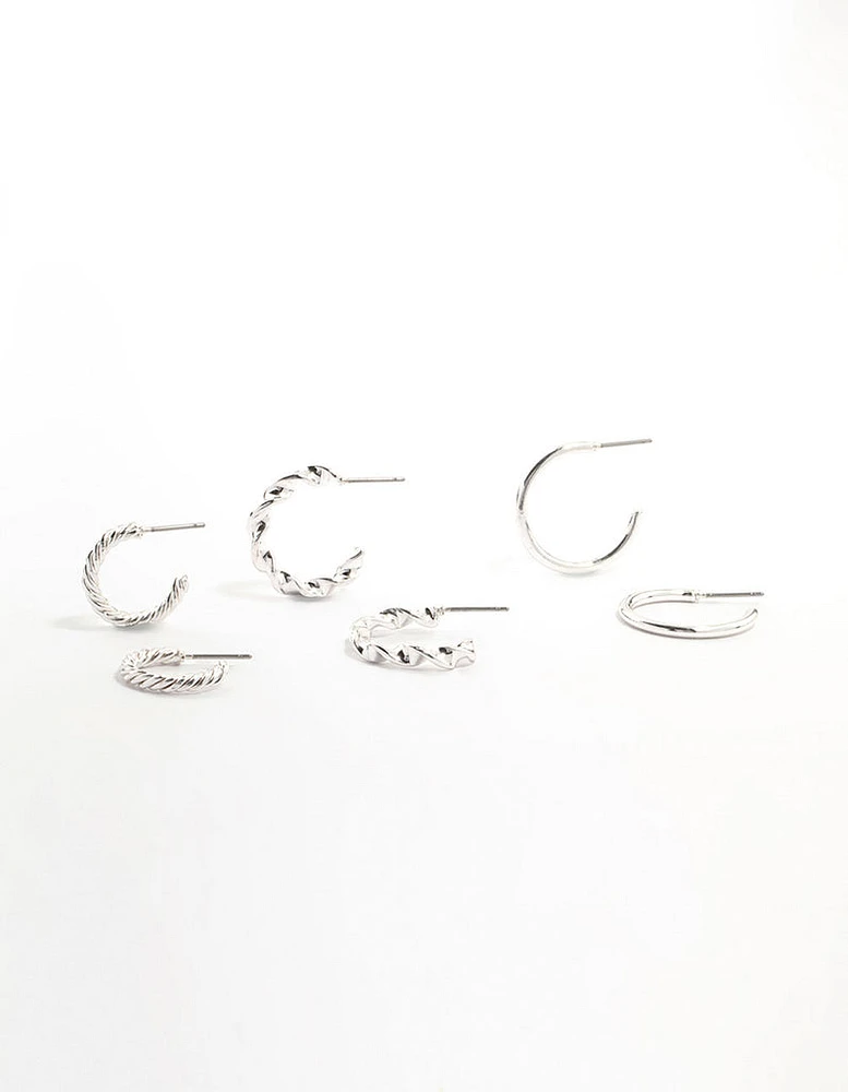 Silver Twisted & Clean Hoop Earrings 3-Pack