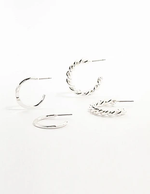 Silver Clean & Twisted Hoop Earrings 2-Pack