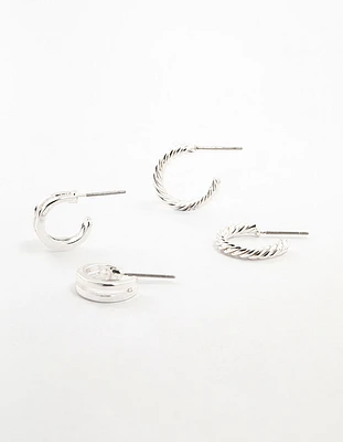 Double Silver Hoop & Spiral Earrings 2-Pack