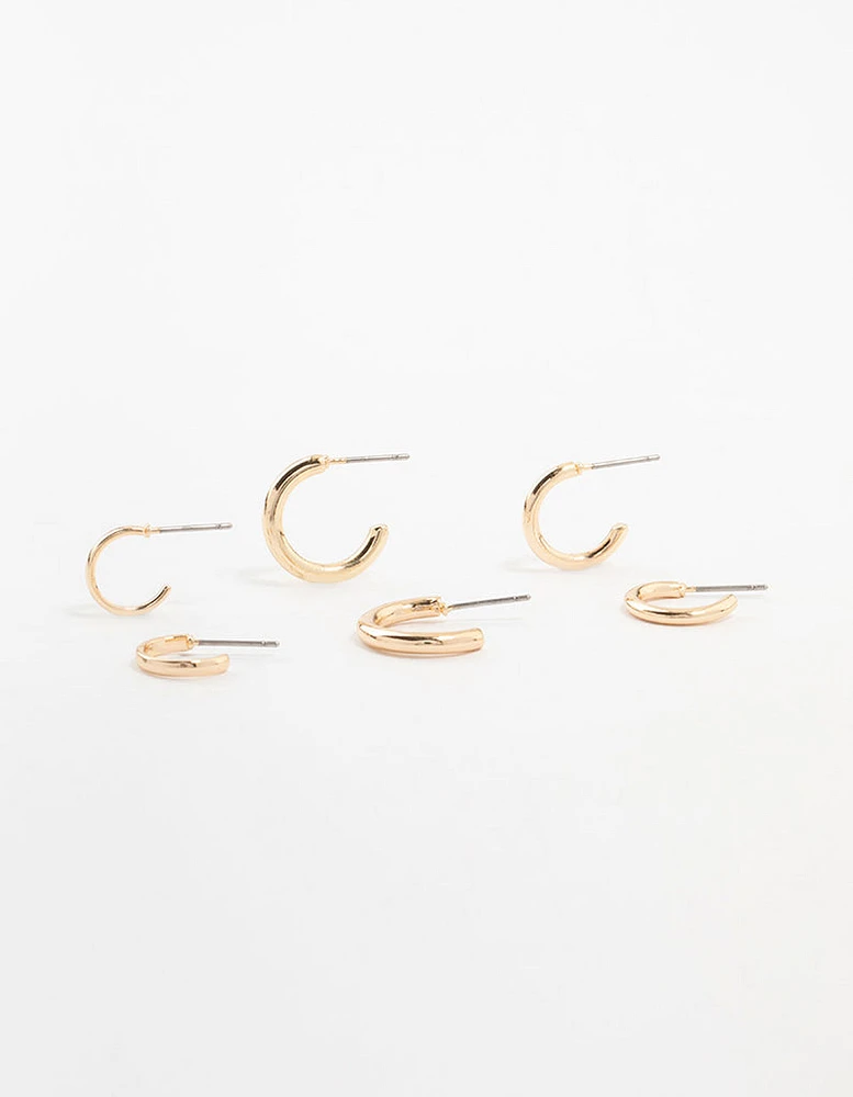 Gold Graduating Clean Huggie Earrings 3-Pack