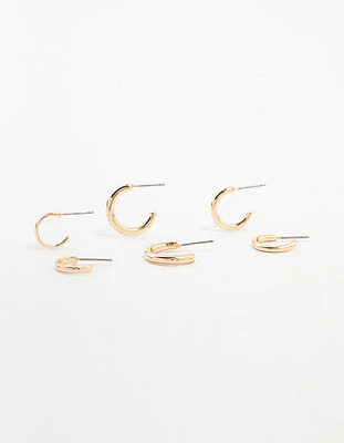 Gold Graduating Clean Huggie Earrings 3-Pack