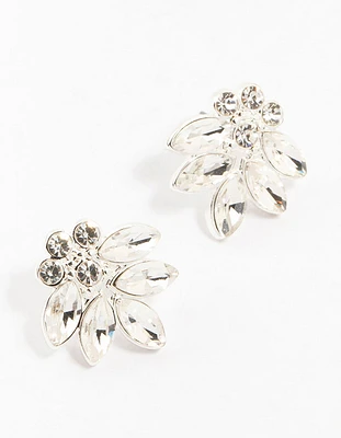 Silver Marquise Diamante Stone Stud Earrings