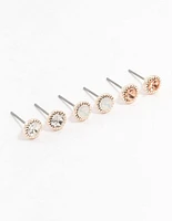 Rose Gold Encased Diamante Stud Earrings 3-Pack