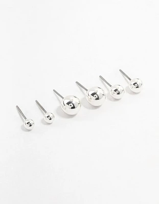 Silver Multiple Sphere Stud Earrings 3-Pack