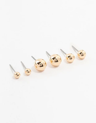 Gold Sphere Stud Earrings 3-Pack