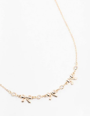 Rose Gold Station Diamante Bow Necklace