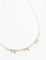 Rose Gold Station Diamante Bow Necklace