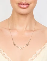 Rose Gold Station Diamante Bow Necklace