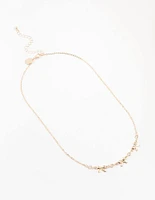 Rose Gold Station Diamante Bow Necklace