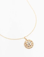 Gold Diamante Flower Disc Necklace