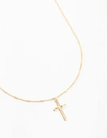 Gold Flat Solid Cross Necklace