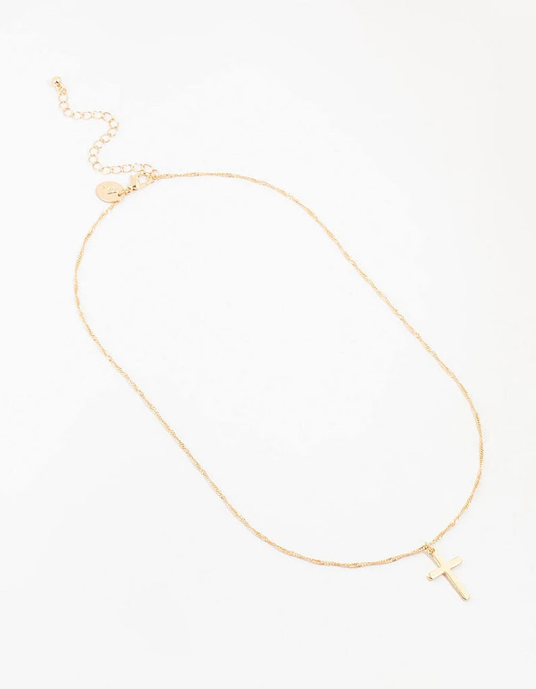 Gold Flat Solid Cross Necklace