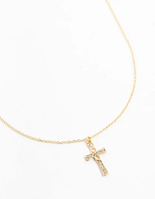 Gold Diamante Cross Necklace