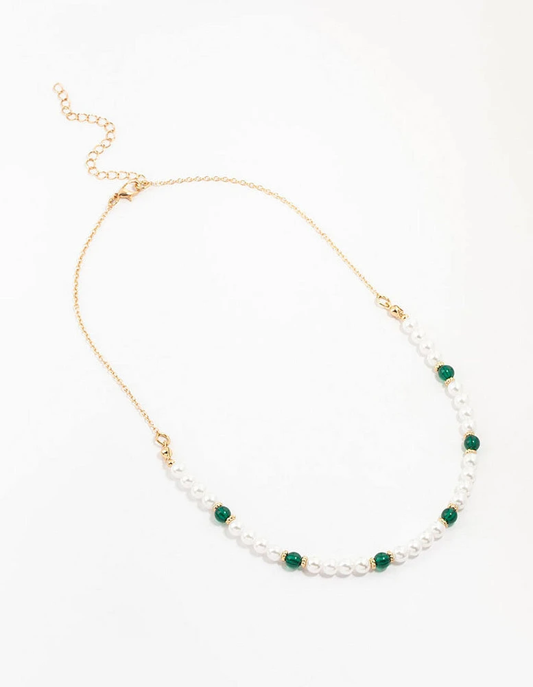 Pearl & Green Beads Necklace