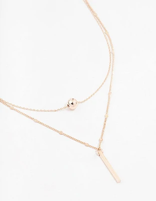 Rose Gold Bar & Ball Layered Chain Necklace