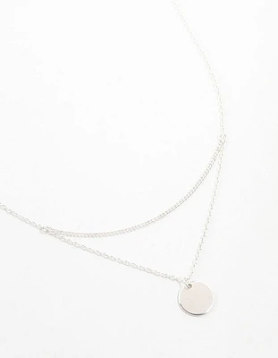 Silver Double Layered Disc Necklace