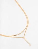 Gold Double Chain Bar Necklace