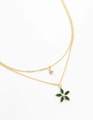 Gold Chain Diamante Flower Layered Necklace