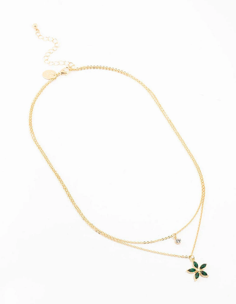 Double Gold Chain Flower Necklace