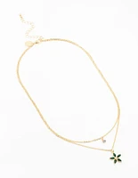 Gold Chain Diamante Flower Layered Necklace