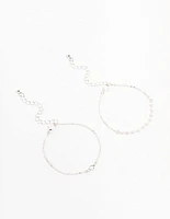 Silver Pearl Station & Diamante Bracelets 2-Pack