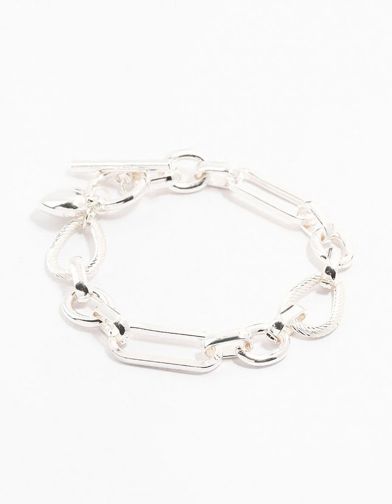 Silver Multiple Link & Hearts Bracelet