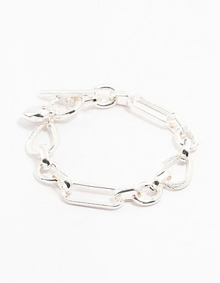 Silver Multiple Link & Hearts Bracelet