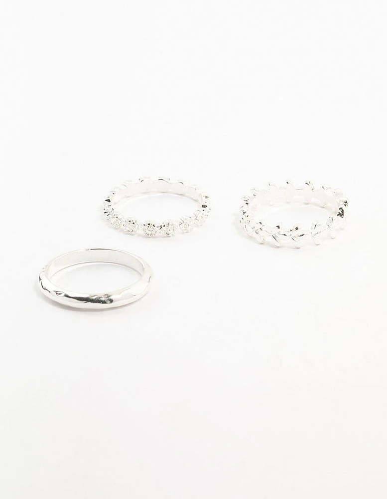 Silver Flower Vine Rings 3-Pack