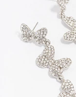 Silver Triple Butterfly Diamante Drop Earrings