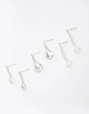 Silver Diamante Drop Earrings 3-Pack