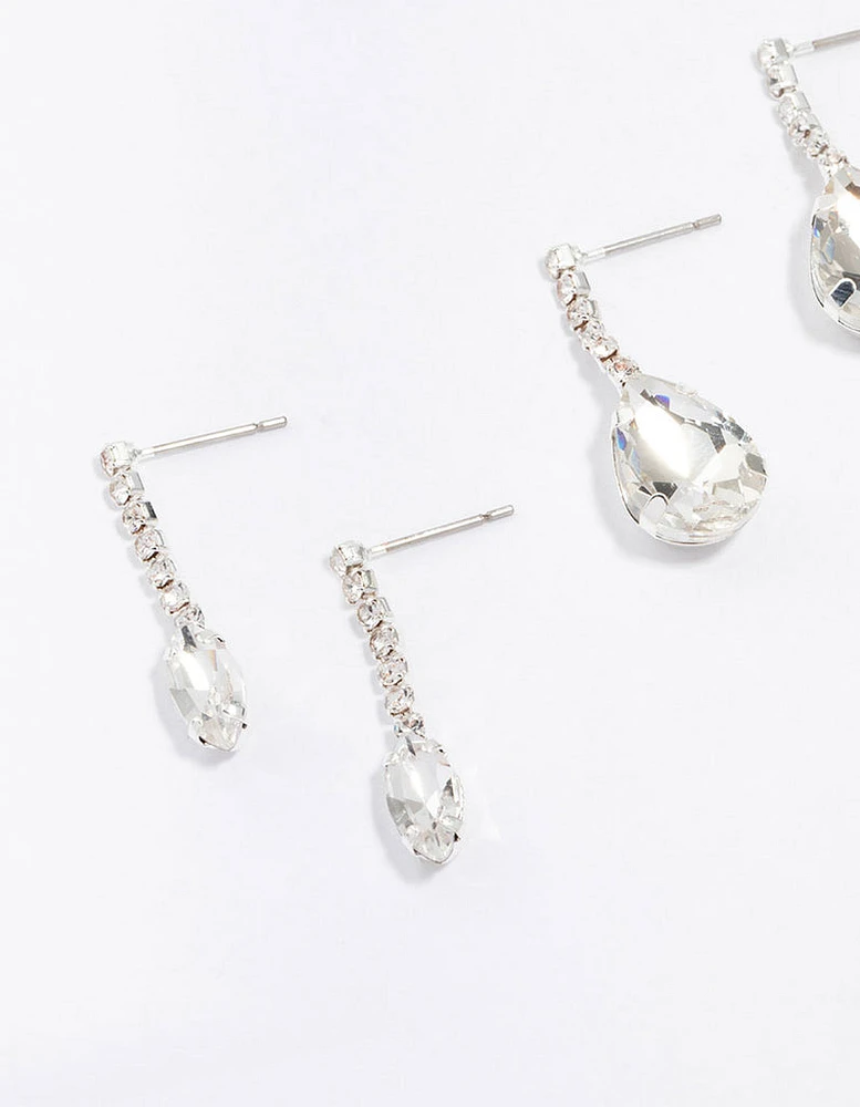 Silver Diamante Drop Earrings 3-Pack