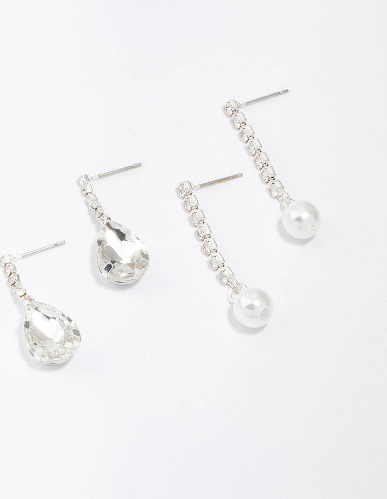 Silver Diamante Drop Earrings 3-Pack