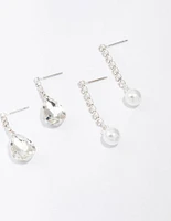 Silver Diamante Drop Earrings 3-Pack