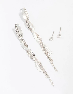 Silver Studs & Drop Cup Chain Earrings Multipack