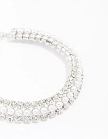 Rhodium Diamond & Pearl Necklace