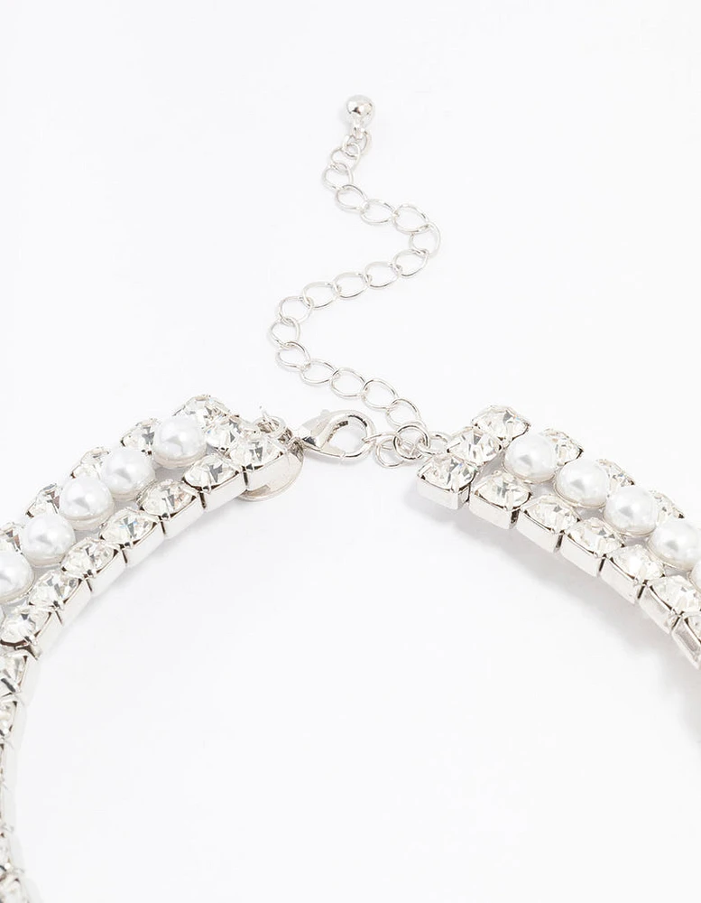 Rhodium Diamond & Pearl Necklace