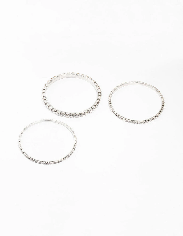 Diamante Rhodium Bangles 3-Pack