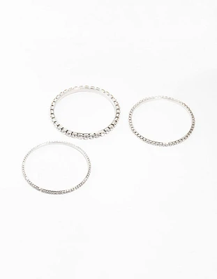 Diamante Silver Bangles 3-Pack