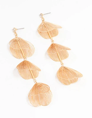 Gold Lazercut Petal Drop Earrings