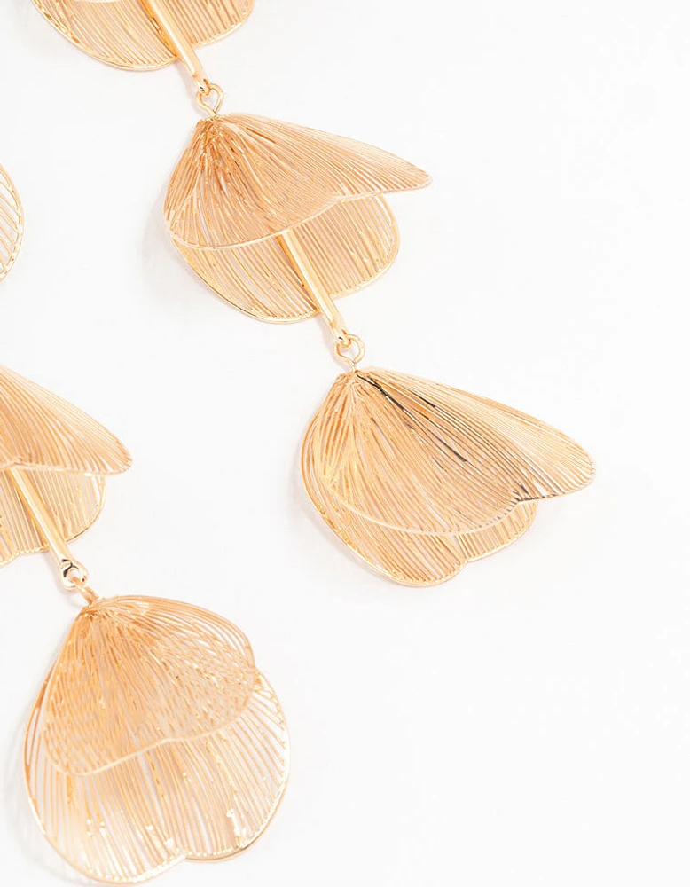 Gold Lazercut Petal Drop Earrings